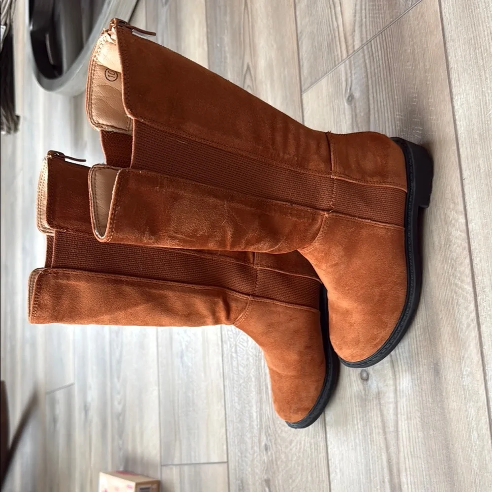 Kids Tall Suede Boots in Cognac - Classic Pull-On Style
